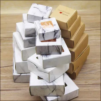 10шт Кутия шоколадови бонбони от крафт-хартия, като картон мрамор стил направи си САМ Ръчно изработени Favor Коледа, Сватба, Рожден Ден, Подарък опаковъчна кутия