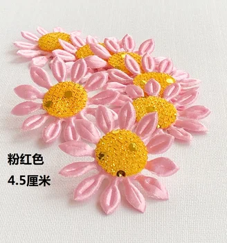 200 бр./лот, розова кърпа с отпечатан във формата на цвете семки с декорации от пайети