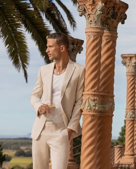 2023 Бельо мъжки костюм цвят Каки, смокинг за младоженеца, Изработена по поръчка за вашата сватба, Однобортный мъжки блейзър, 2 бр. (яке + панталон)