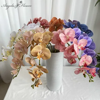 9 глави Орхидея Изкуствени Цветя, 3D Печат Истински бял phalaenopsis Сватба парти Договореност Декор домашна настолна Вази