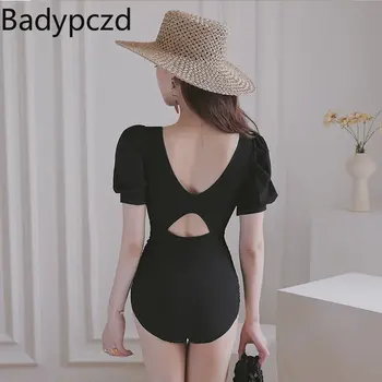 Badypczd, Черни Плувни бикини с отворен гръб, Бански за момичета с топла от Пролетта, Монофонични секси корейски бански костюм, 2023, Лятна дамски дрехи