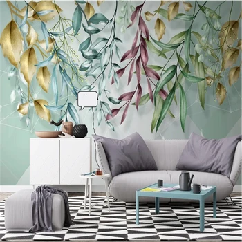 beibehang Потребителски 3D тапети скандинавските тропически растения, ръчно рисувани акварельными листа, геометрични линии фон стенни живопис
