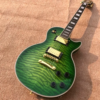 Custom Shop, електрически китари Green LP поръчка, Златен обков, Китара Flame Maple 22Frets безплатна доставка