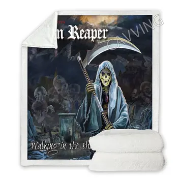 Grim Reaper Rock 3D Шерп Одеяло правоъгълно одеяло Домашен текстил Флисовое носимое одеяло Наметала Начало декор