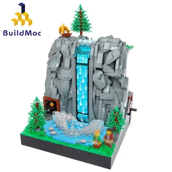 MOC Zeldaeds Планински пролетен водопад в Скалистите планини Водопад Строителни блокове Набор от тухли с изглед към известната сцена за детски подаръци