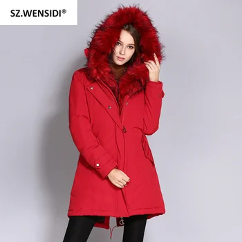 SZ.WENSIDI/ - Популярното дамско палто, яке със средна дължина, Дамски парк с кроличьим кожа, зимата Гъста козина, женски Нови Качествени якета