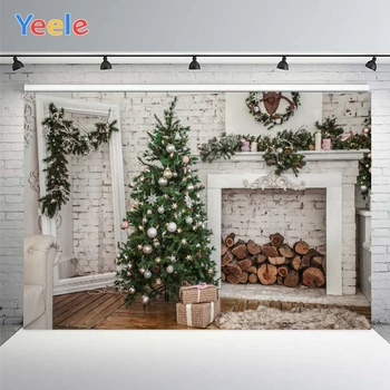 Yeele Коледни Подаръци Снимка за Фон Фотофон Дърво, Камина Снимки Декори за Украса Индивидуален Размер