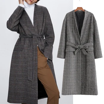 za 2020, новата дамска есенно-зимна ветровка, вълна палто на ивици, на открито място, отложной яка, дълги палта, дамски градинска на горно облекло