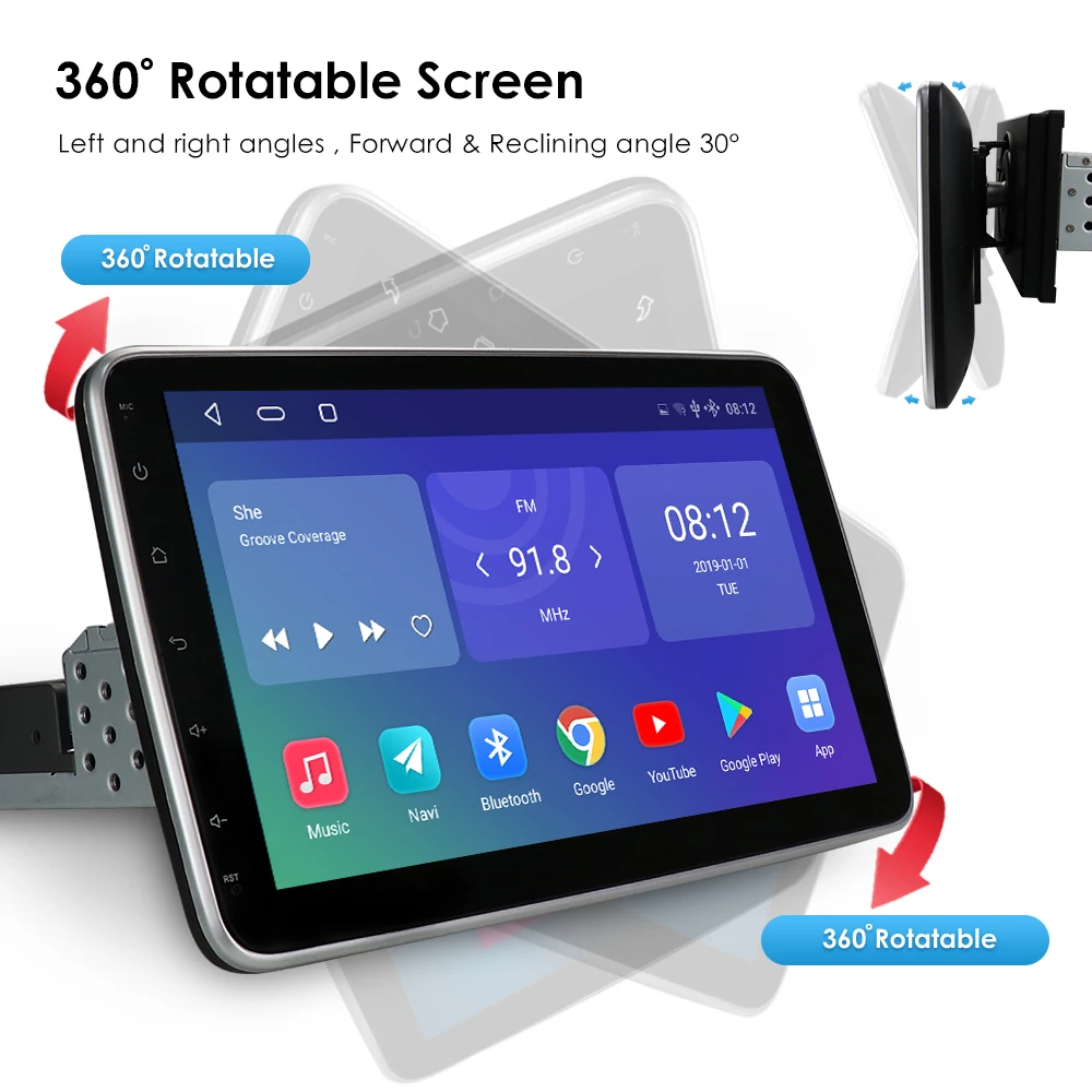 1 Din Android 10 Авто Мултимедиен Плеър Авторадио Стерео 10-Инчов Сензорен Екран Видео, Gps, Wifi MP5 Плейър Авторадио - 4