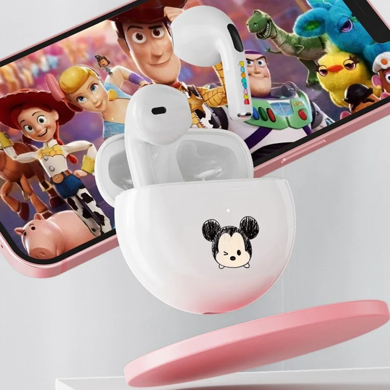 Bluetooth слушалка Disney Minnie с прекрасна графити, звук, Hi-Fi, Безжична спортна водоустойчива слушалки, намаляване на шума, в режим на дълги периоди на изчакване - 1
