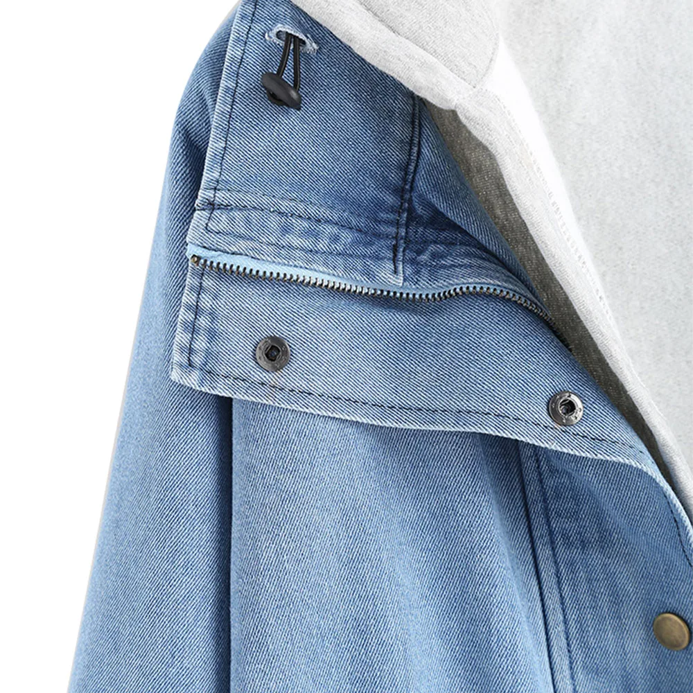 HEYDRESS 2019, нова мода есен дамски дънкови яке копчета, с качулка, 2 броя, 3XL, дамски дънкови яке, по-големи размери, дамски палта, потници - 2