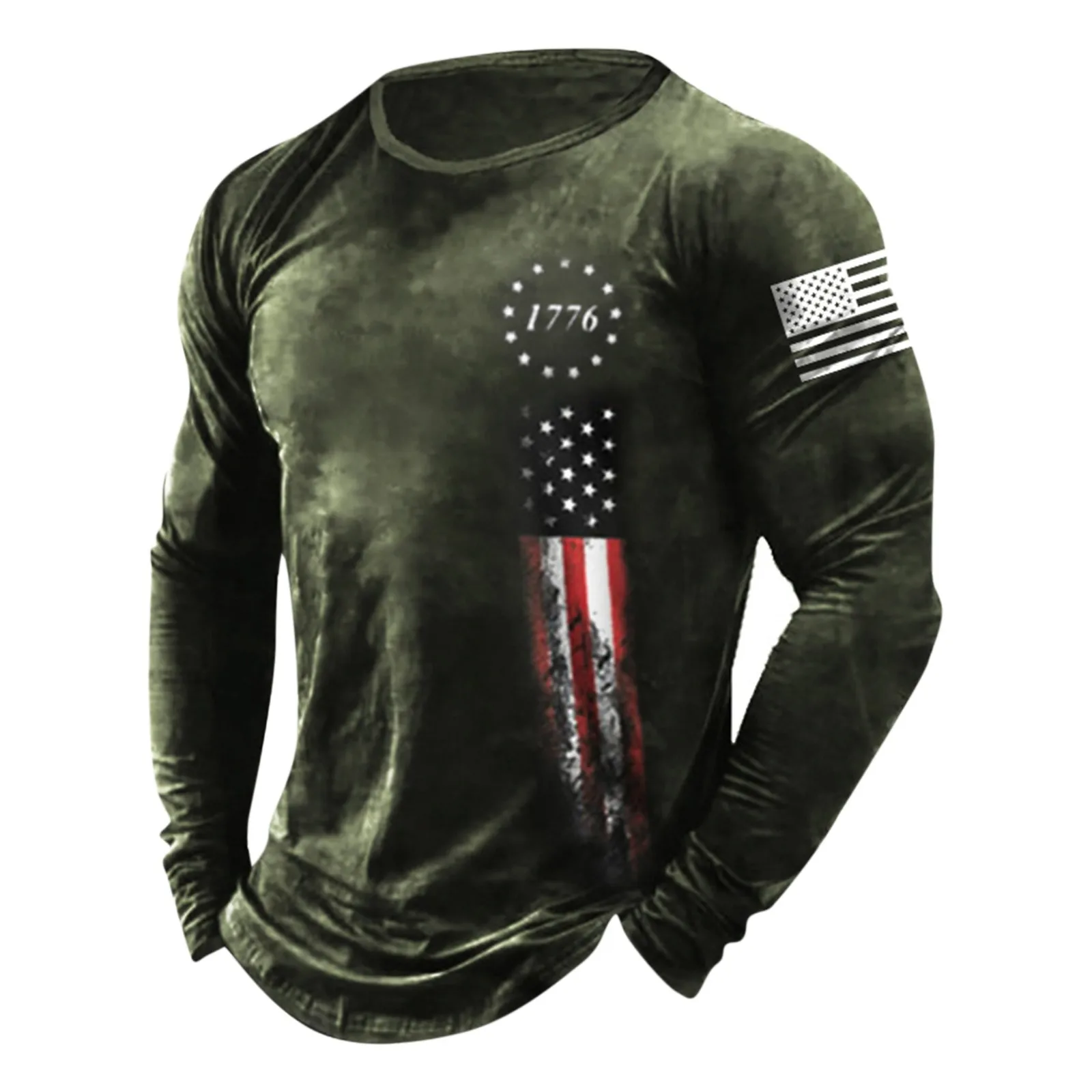 Американската тениска с дълъг ръкав, реколта мода мъжка тениска, пуловер с кръгло деколте и принтом на американското, мъжки спортни дрехи елегантна - 4