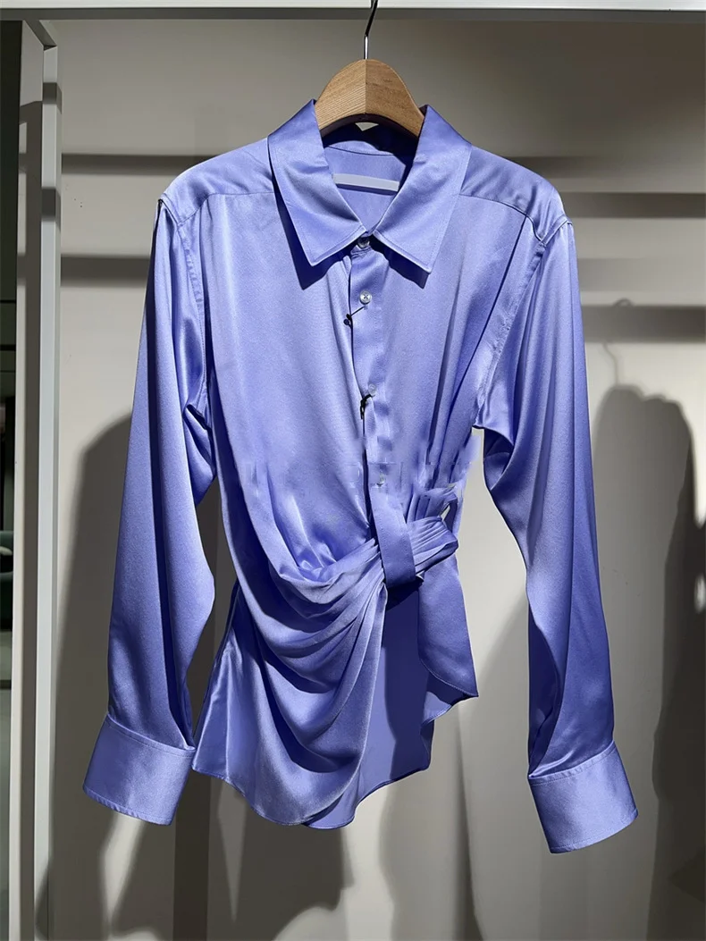 Асиметрична плиссированная риза с дълъг ръкав, дамски новата модерна риза ранна пролет, топ - 0