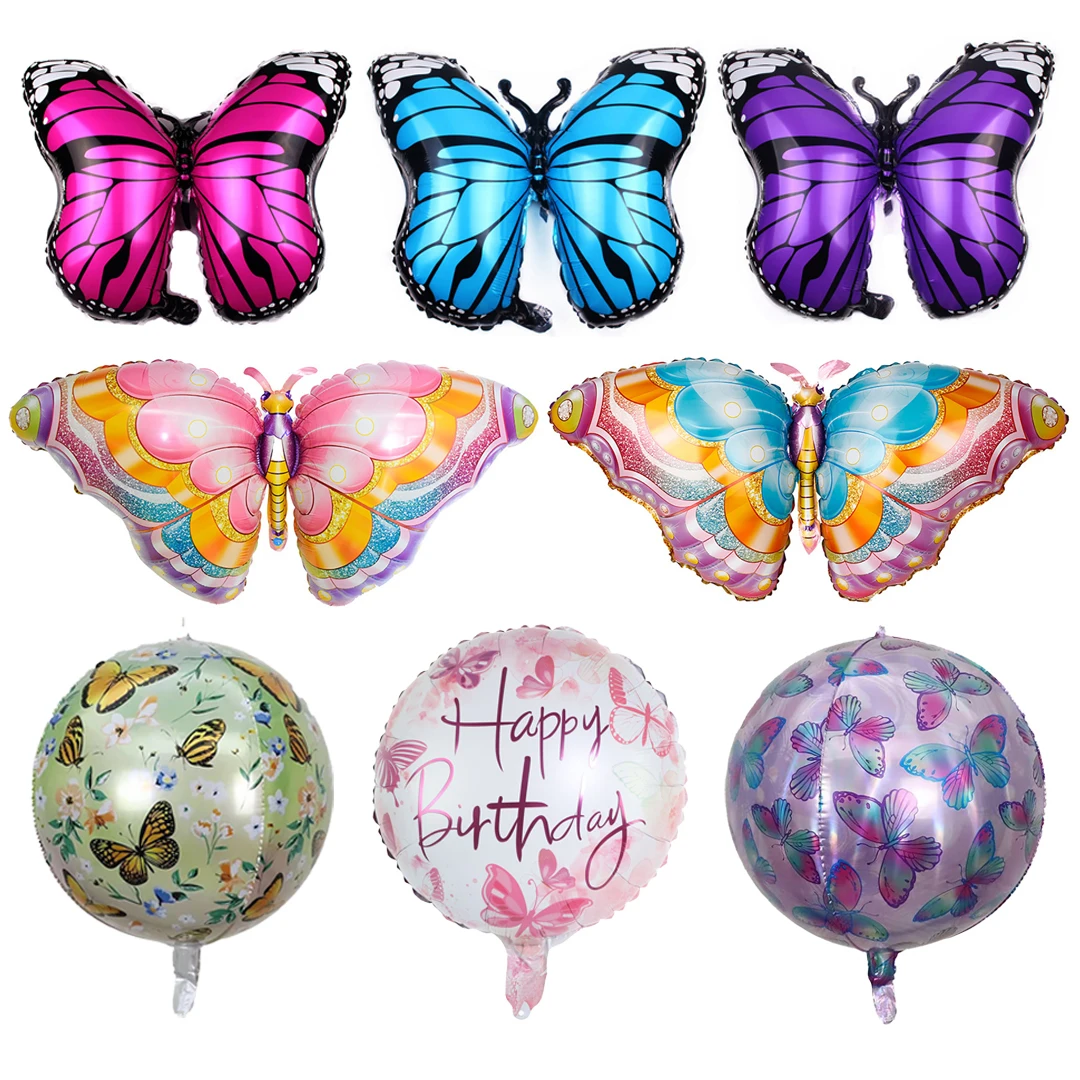 Големи балони от алуминиево фолио с пеперуди, цветни пеперуди, рожден Ден, сватбена декорация, украса за душата на дете на една година - 0