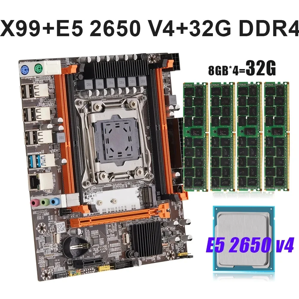 Дънна платка KEYIYOU X99 LGA 2011-3 в комплект с Xeon E5 2650 V4 и оперативна памет 4 *8 GB = 32 GB DDR4 2133 Mhz ECC REG RAM - 0