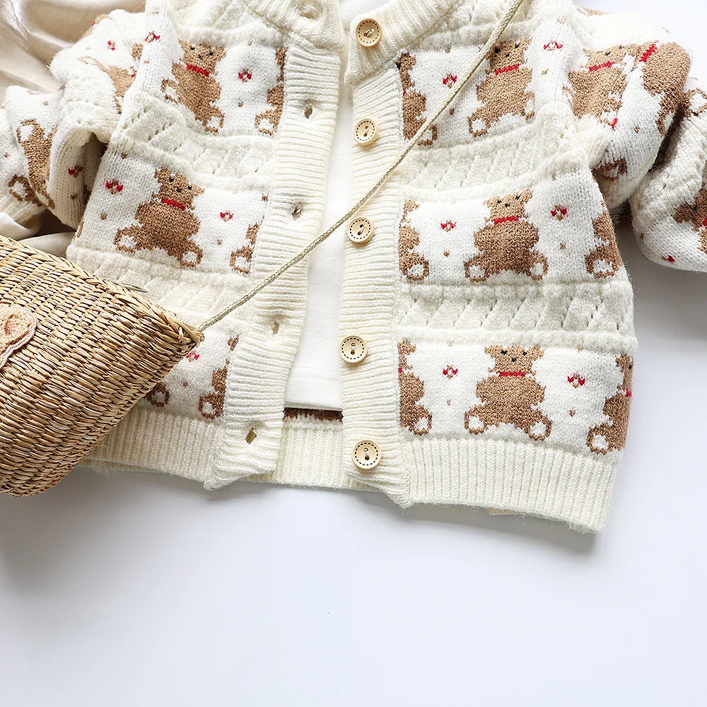 Есенни детски пуловери с принтом мечка, пуловери за момичета, трико за момчета, детски жилетки - 3