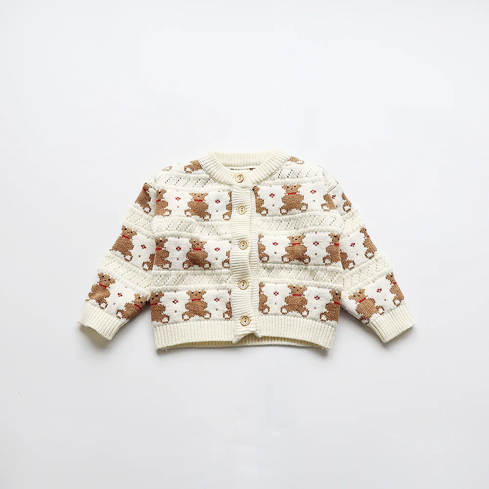 Есенни детски пуловери с принтом мечка, пуловери за момичета, трико за момчета, детски жилетки - 4