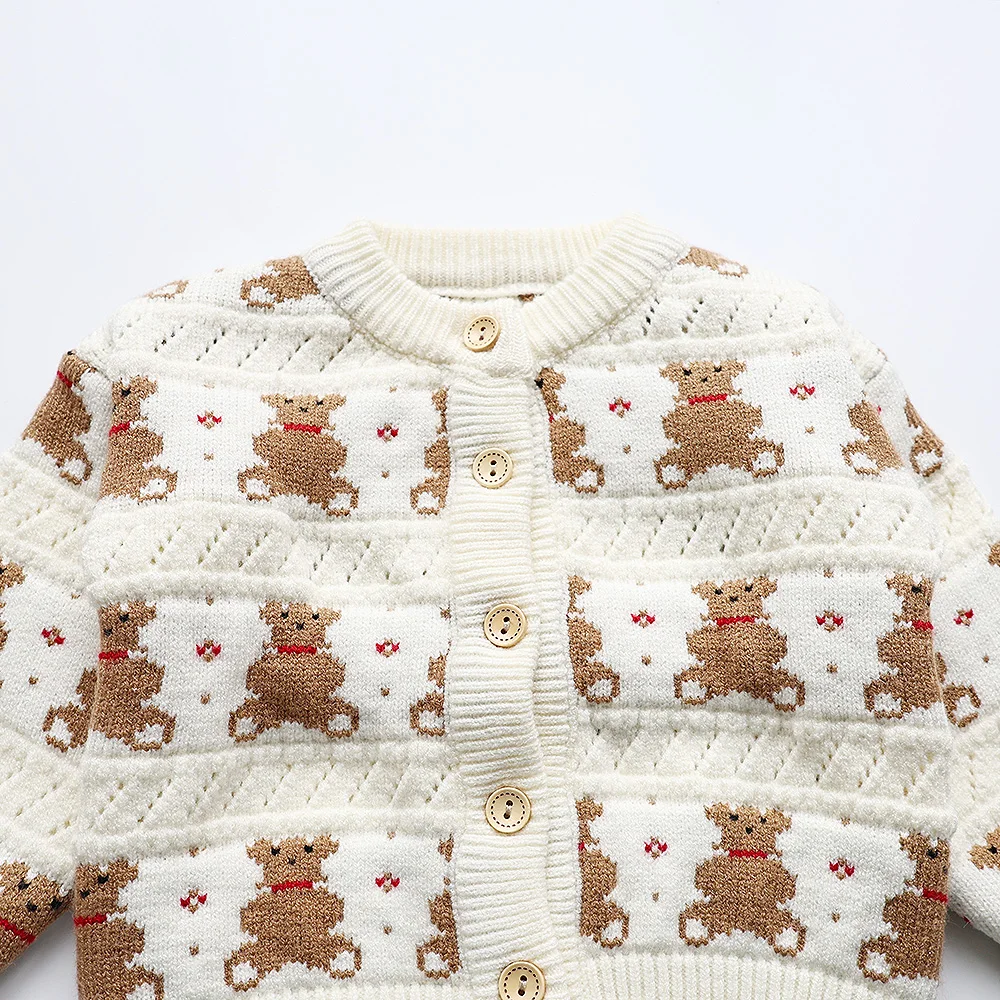Есенни детски пуловери с принтом мечка, пуловери за момичета, трико за момчета, детски жилетки - 5