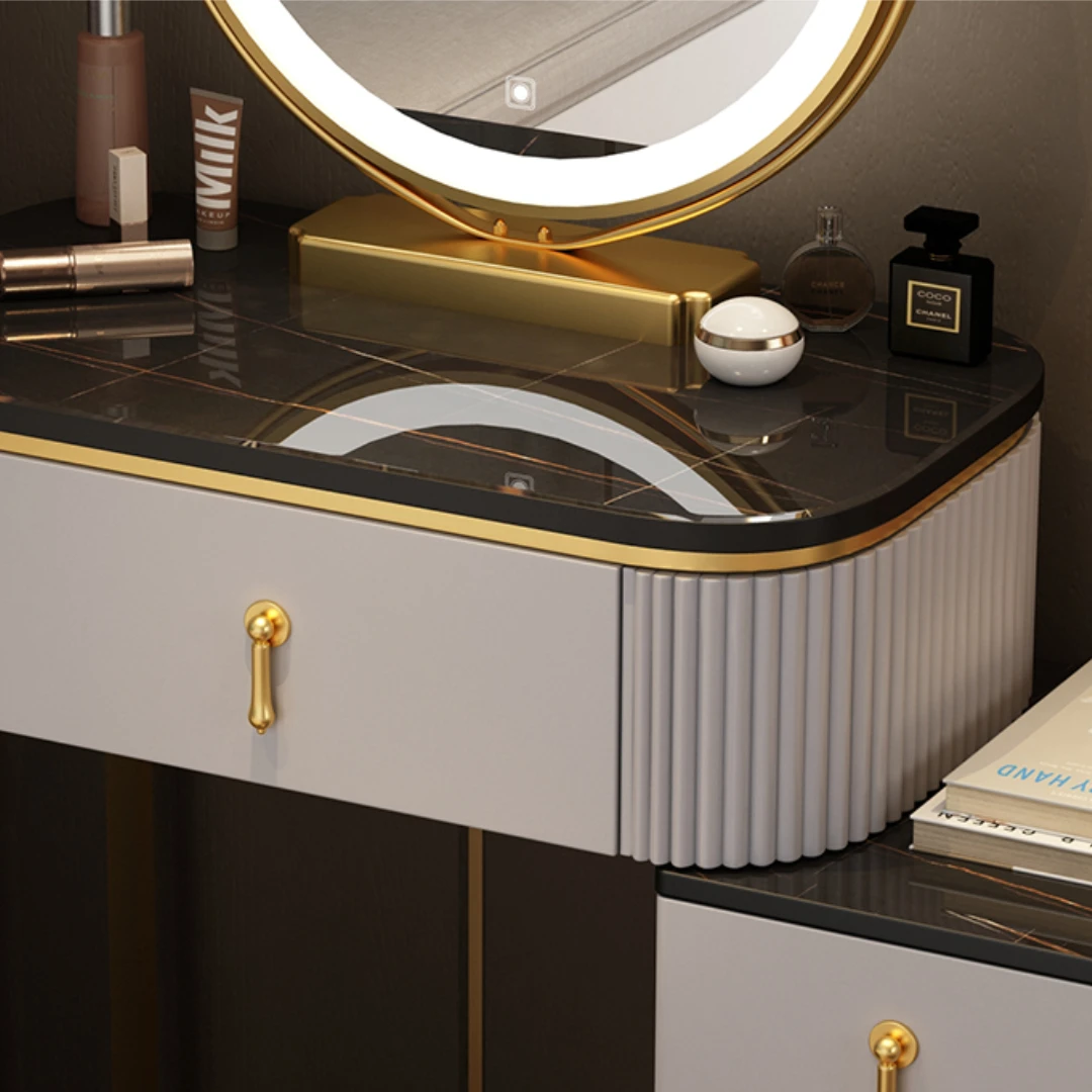 Комплект Тоалетка за грим с огледало Шисти мебели Нощно шкафче за съхранение на вещите в спалнята за момичета Вграден в минималистичен тоалетка за грим - 1