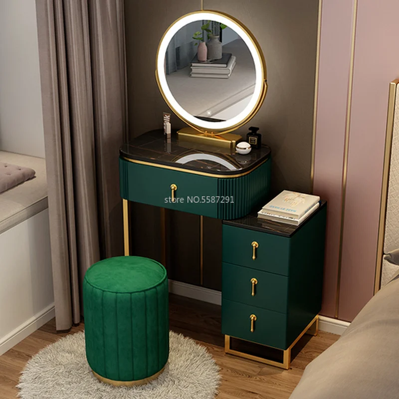 Комплект Тоалетка за грим с огледало Шисти мебели Нощно шкафче за съхранение на вещите в спалнята за момичета Вграден в минималистичен тоалетка за грим - 4