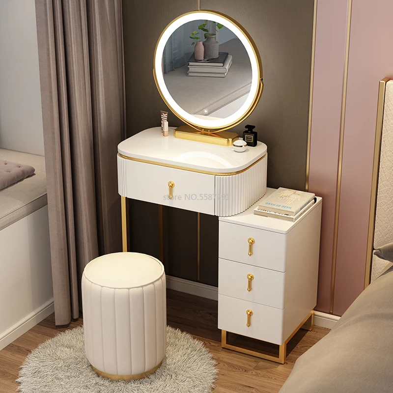 Комплект Тоалетка за грим с огледало Шисти мебели Нощно шкафче за съхранение на вещите в спалнята за момичета Вграден в минималистичен тоалетка за грим - 5
