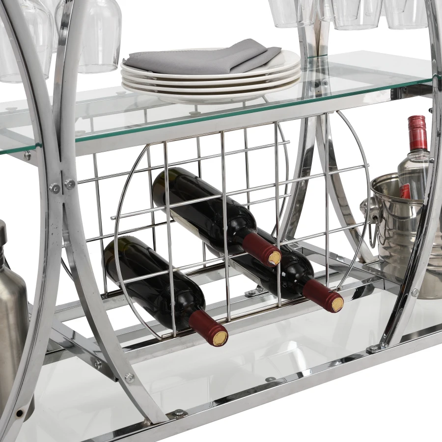 Модерна хром бар количка с винен стеллажом Сребро модерен стъклен метална каса за съхранение на вино - 4