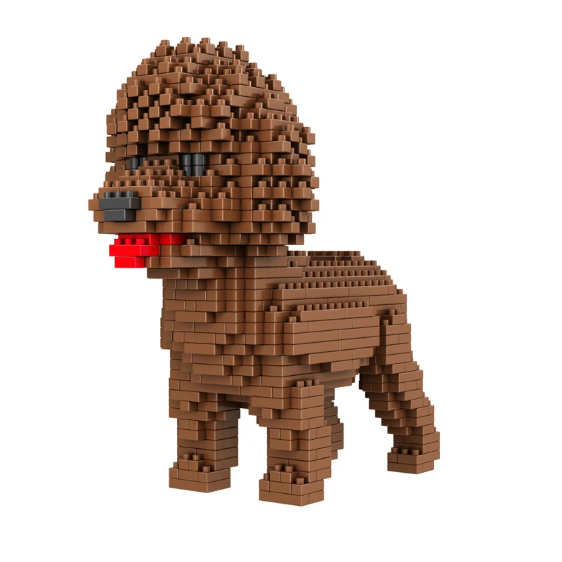 Мультяшное животно Пудел Плюшено Мини Diamond набор от градивни блокове Сладко куче за Домашен любимец, 3D модел САМ Микро Тухлени играчки за деца, Подарък без кутия - 0