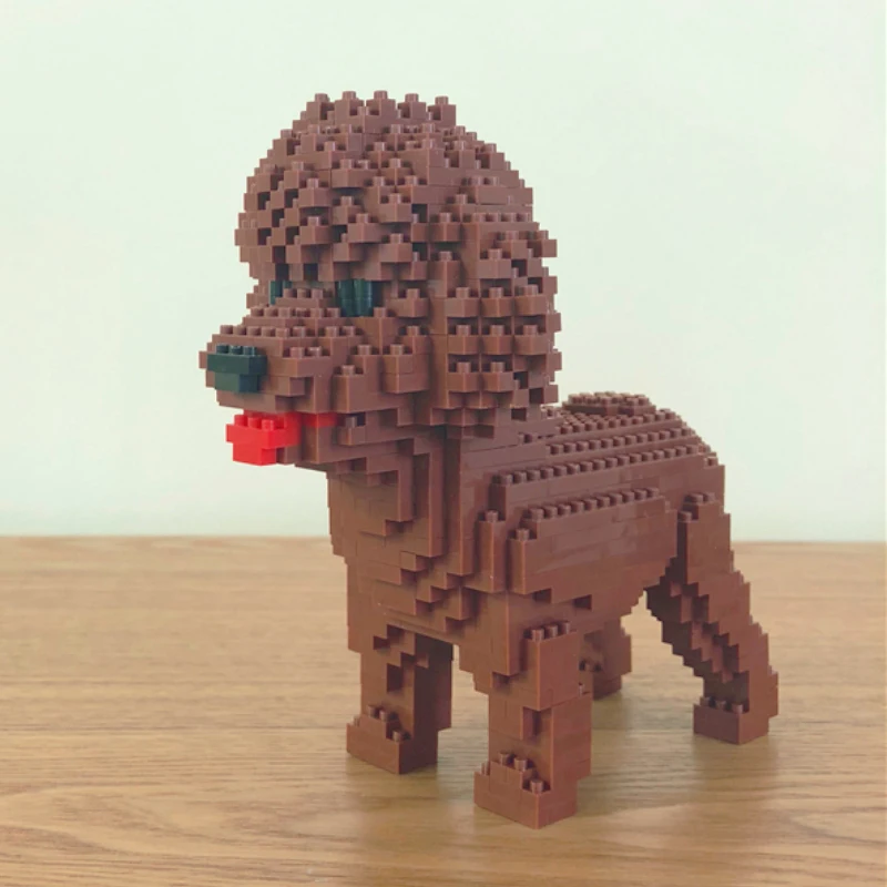 Мультяшное животно Пудел Плюшено Мини Diamond набор от градивни блокове Сладко куче за Домашен любимец, 3D модел САМ Микро Тухлени играчки за деца, Подарък без кутия - 1