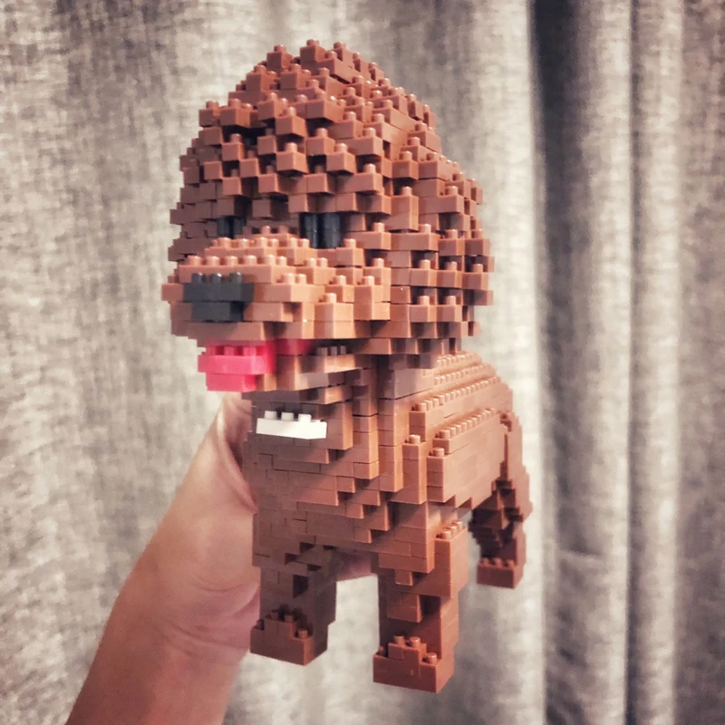 Мультяшное животно Пудел Плюшено Мини Diamond набор от градивни блокове Сладко куче за Домашен любимец, 3D модел САМ Микро Тухлени играчки за деца, Подарък без кутия - 2