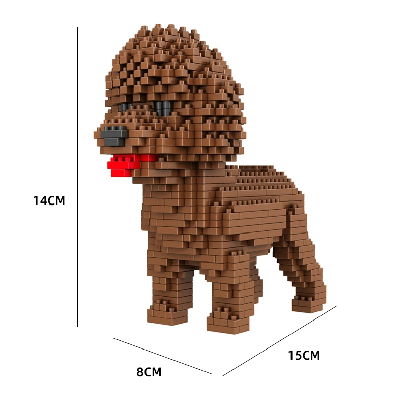 Мультяшное животно Пудел Плюшено Мини Diamond набор от градивни блокове Сладко куче за Домашен любимец, 3D модел САМ Микро Тухлени играчки за деца, Подарък без кутия - 5
