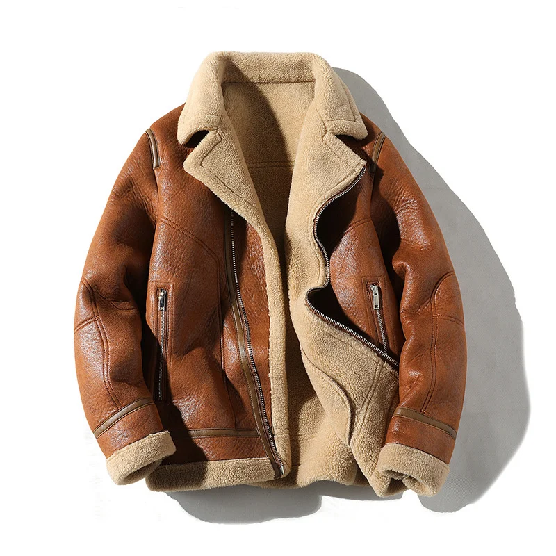 Нова зимна мъжки дрехи байкерская яке от естествена кожа палто оверсайз от естествена кожа Топла експлозивен стил на Голям мотоциклет Безплатна доставка - 0