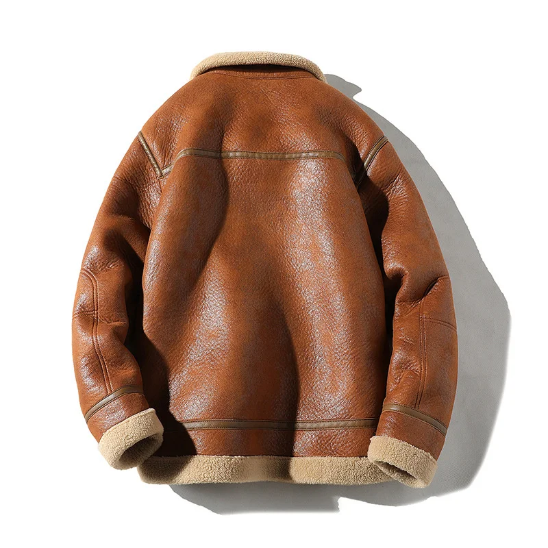 Нова зимна мъжки дрехи байкерская яке от естествена кожа палто оверсайз от естествена кожа Топла експлозивен стил на Голям мотоциклет Безплатна доставка - 1