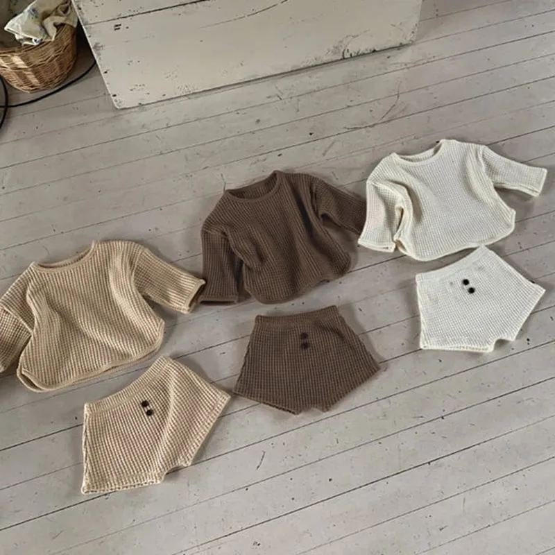 Обикновен комплект за новородени момчета и момичета, отгоре с дълъг ръкав за новородено момичета + Шорти, 2 броя, пролетно-есенна дрехи за малките момичета - 0