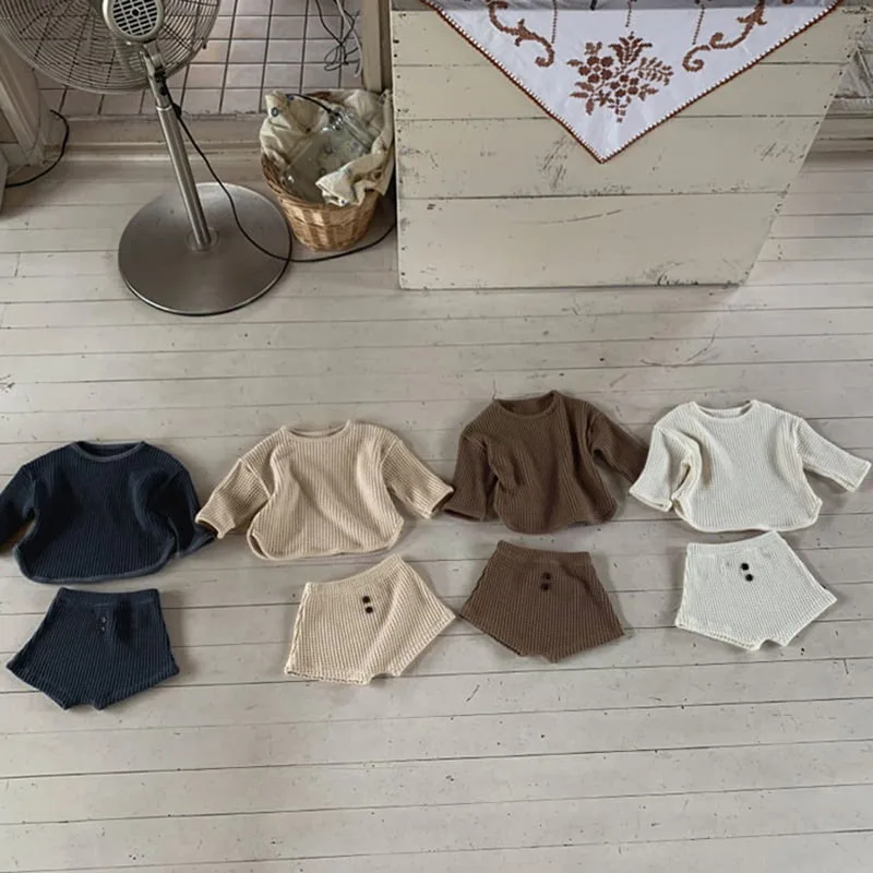 Обикновен комплект за новородени момчета и момичета, отгоре с дълъг ръкав за новородено момичета + Шорти, 2 броя, пролетно-есенна дрехи за малките момичета - 1