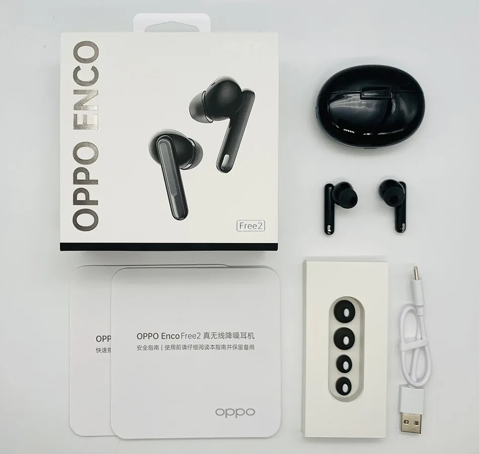 Оригинални OPPO Enco безплатно, 2 безжични слушалки TWS Bluetooth 5.2, 3 непромокаеми слушалки с активно шумопотискане IP54, 3 микрофона - 2