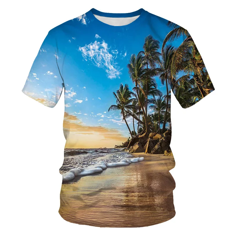 Тениска, нова тенденция, фотография, пейзаж, 3D дигитален печат, мъжки ежедневни риза с къс ръкав, лятна - 4