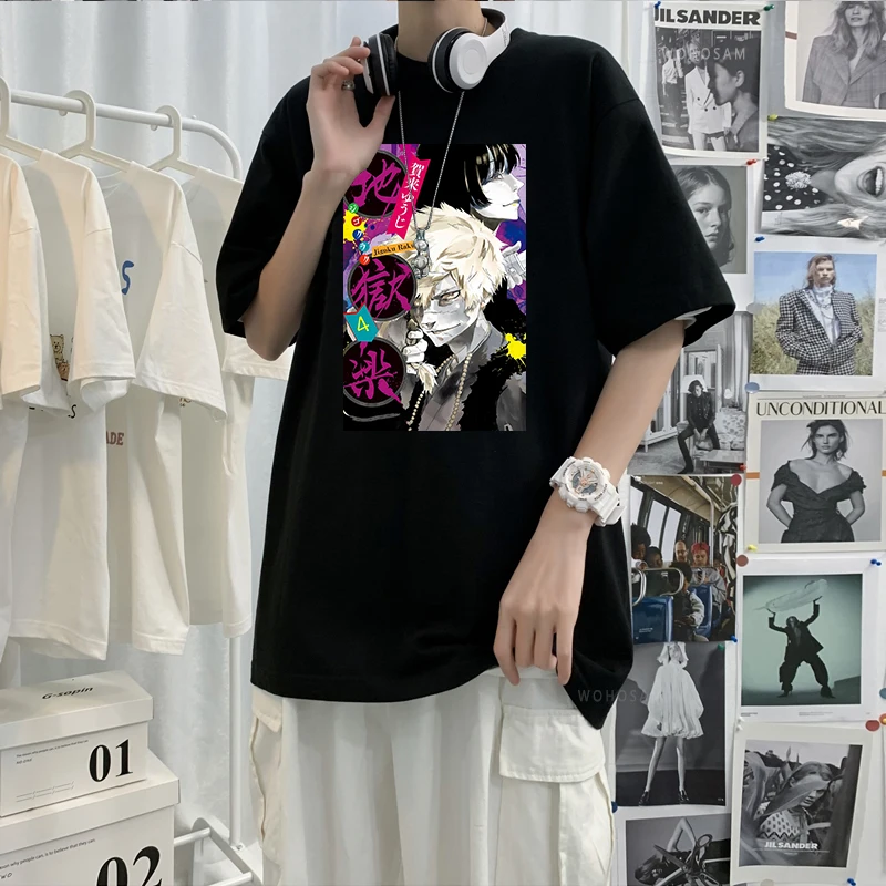 Тениски Jigokuraku Iliapo Choubei с принтом в стил Пънк За Мъже, Harajuku, Модерен Жена Топ Оверсайз, Плътен Памук, Женска Тениска с къс Ръкав - 2