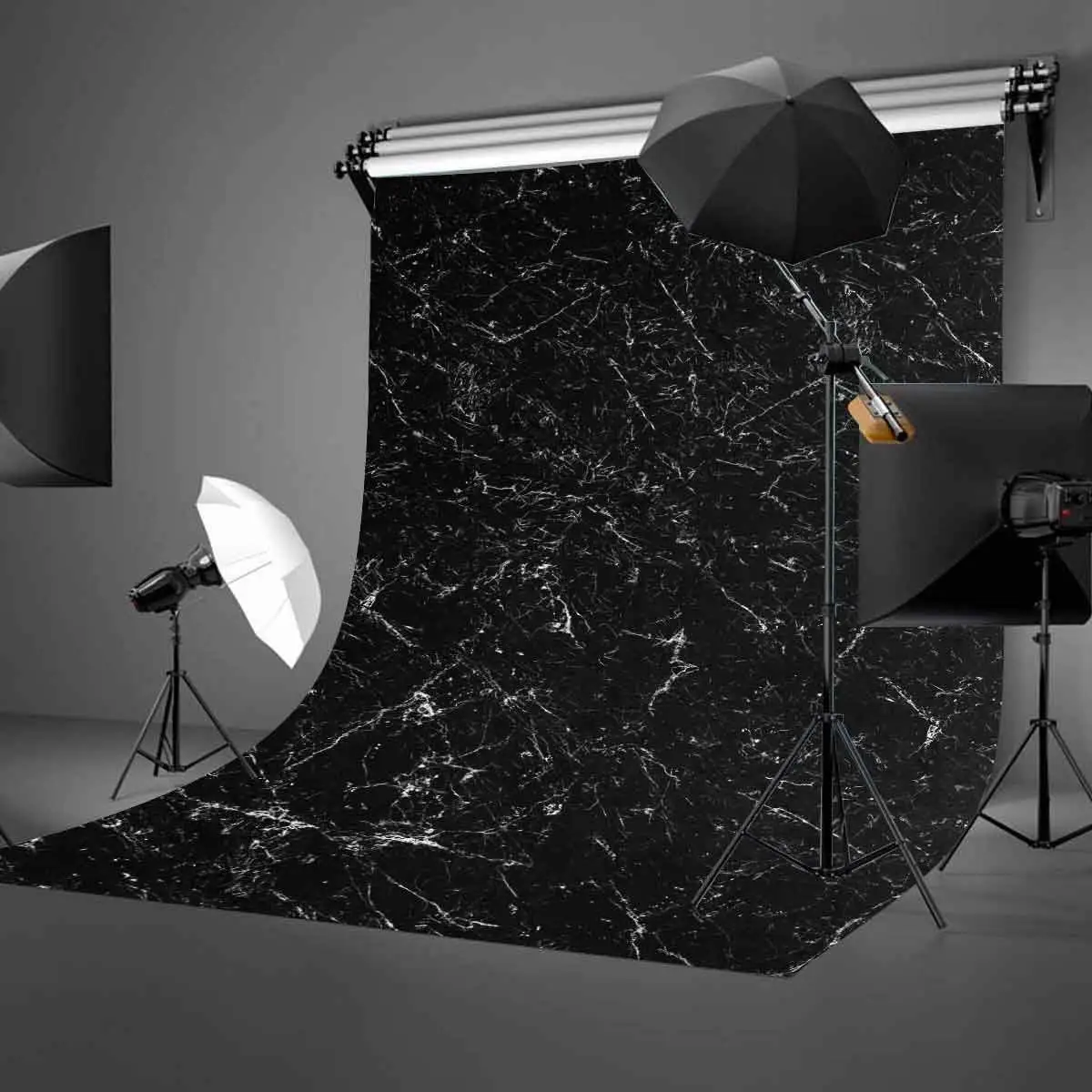 фон с мраморна текстура 5x7 фута, изчистен фон, с черна мраморна текстура за снимки и подпори за студийната фотография - 1