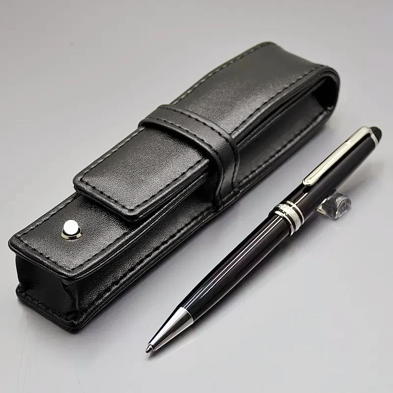 Химикалка Писалка MB Luxury Gmt 163 От Сребро Клипс, Химикалки От Черна Смола, Канцеларски Пособия За Писане, Подарък, Определени От Естествена Кожа Със Сериен Номер - 0