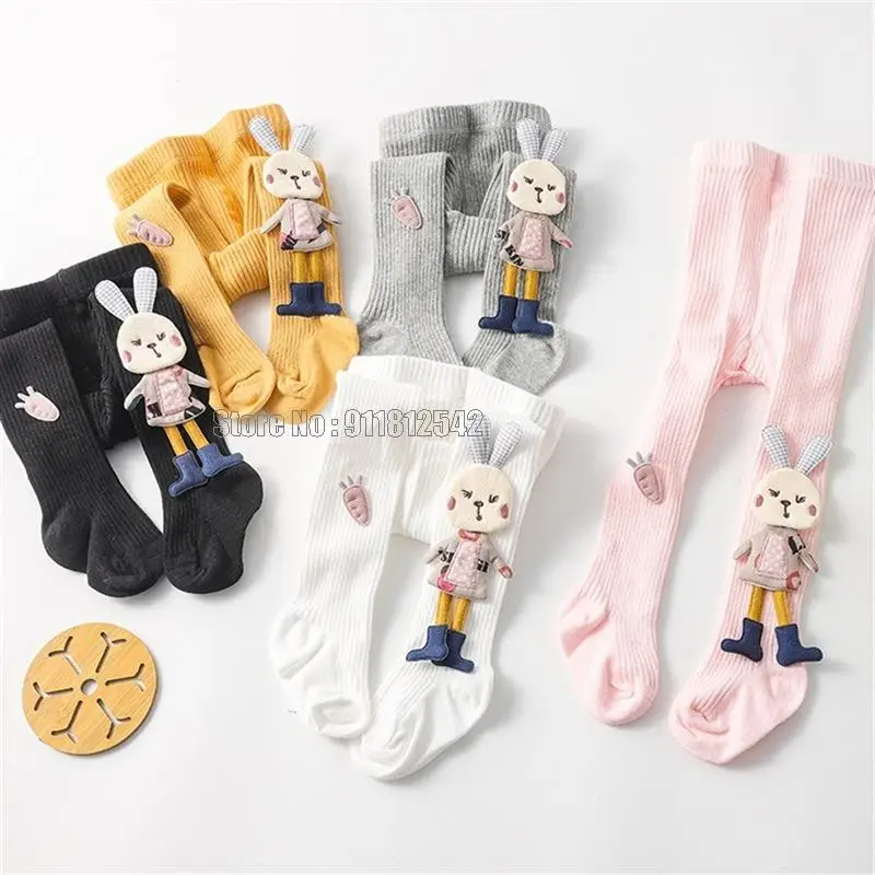 Чорапогащник за малки момичета, мультяшные чорапи с 3D заек, красиви чорапогащници, памучни есенно-зимни панталони, терлици, панталони - 0