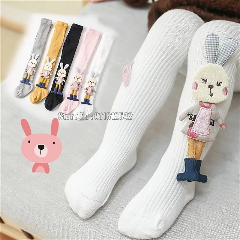 Чорапогащник за малки момичета, мультяшные чорапи с 3D заек, красиви чорапогащници, памучни есенно-зимни панталони, терлици, панталони - 1