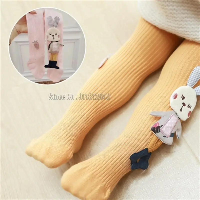 Чорапогащник за малки момичета, мультяшные чорапи с 3D заек, красиви чорапогащници, памучни есенно-зимни панталони, терлици, панталони - 2