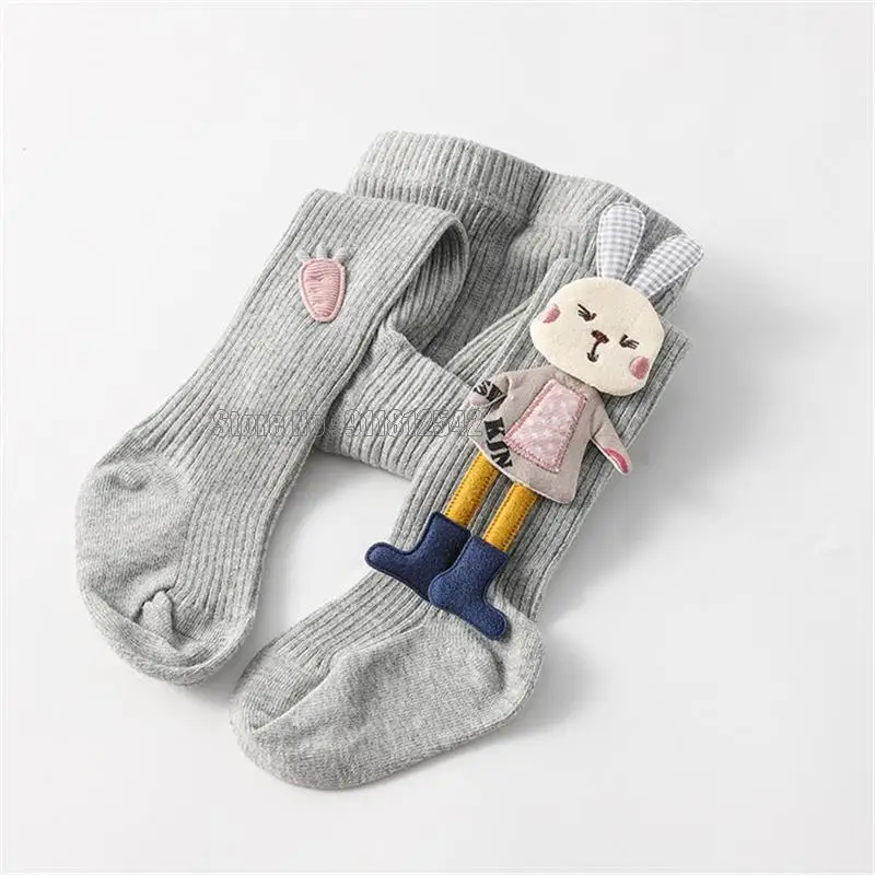 Чорапогащник за малки момичета, мультяшные чорапи с 3D заек, красиви чорапогащници, памучни есенно-зимни панталони, терлици, панталони - 5