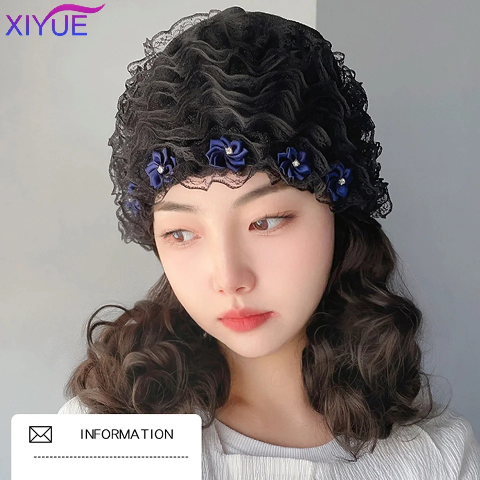 Шапка с цвете XIYUE, къса шапка с къдрава коса, Перуки, Изкуствена Шапка За Удължаване на Коса, Естествена Перука За Жени - 5