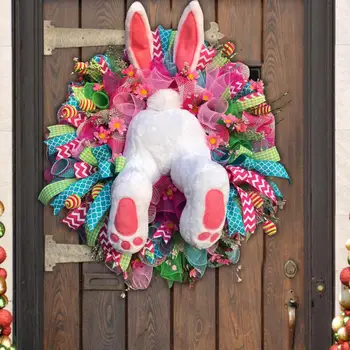 Великденски венец Многослоен 3D Визуален ефект Вратата Изкуствена венец Венец заек Празнична Украса Начало Декор
