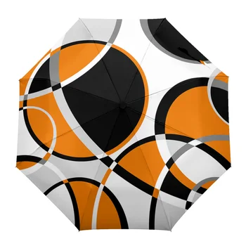 Геометричен Абстрактен Съвременен Художествен Оранжево Автоматичен Чадър за пътуване, Сгъваем Чадър, Преносим Ветрозащитный Чадър-чадъри