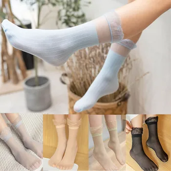 Гети за момичета, Тънки модерни чорапи Liangsi цвят Карамел, Детски Дантелени Чорапи на Вертикални райета, Къси Чорапи за момичета