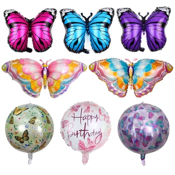 Големи балони от алуминиево фолио с пеперуди, цветни пеперуди, рожден Ден, сватбена декорация, украса за душата на дете на една година
