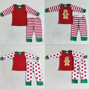 Гореща разпродажба на Едро, Коледни костюми за деца, Червена Дрехи за деца, пижами, детски комплекти пижам с бродерия
