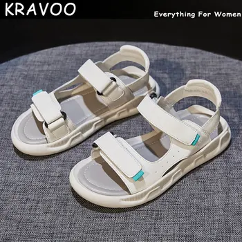 Дамски обувки KRAVOO, сандали на куки, женски леки дамски чехли с мека подметка, дамски сандали на равна подметка с отворени пръсти 2023